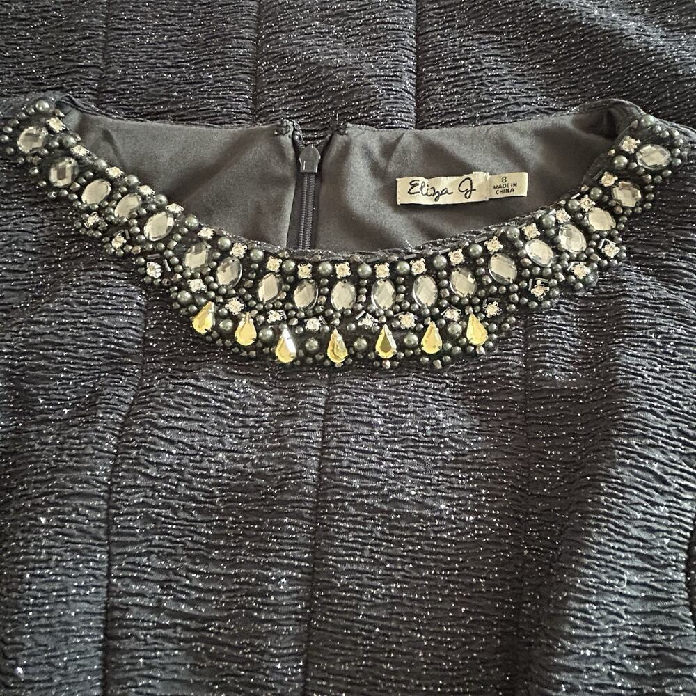 Eliza J. Women’s Sleeveless Sheath Black Dress Silver Glitter Embellished Sz. 8 - Picture 4 of 16
